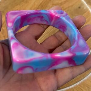 Pink Blue Square Bangle Bracelet NEW chunky acrylic tie dye